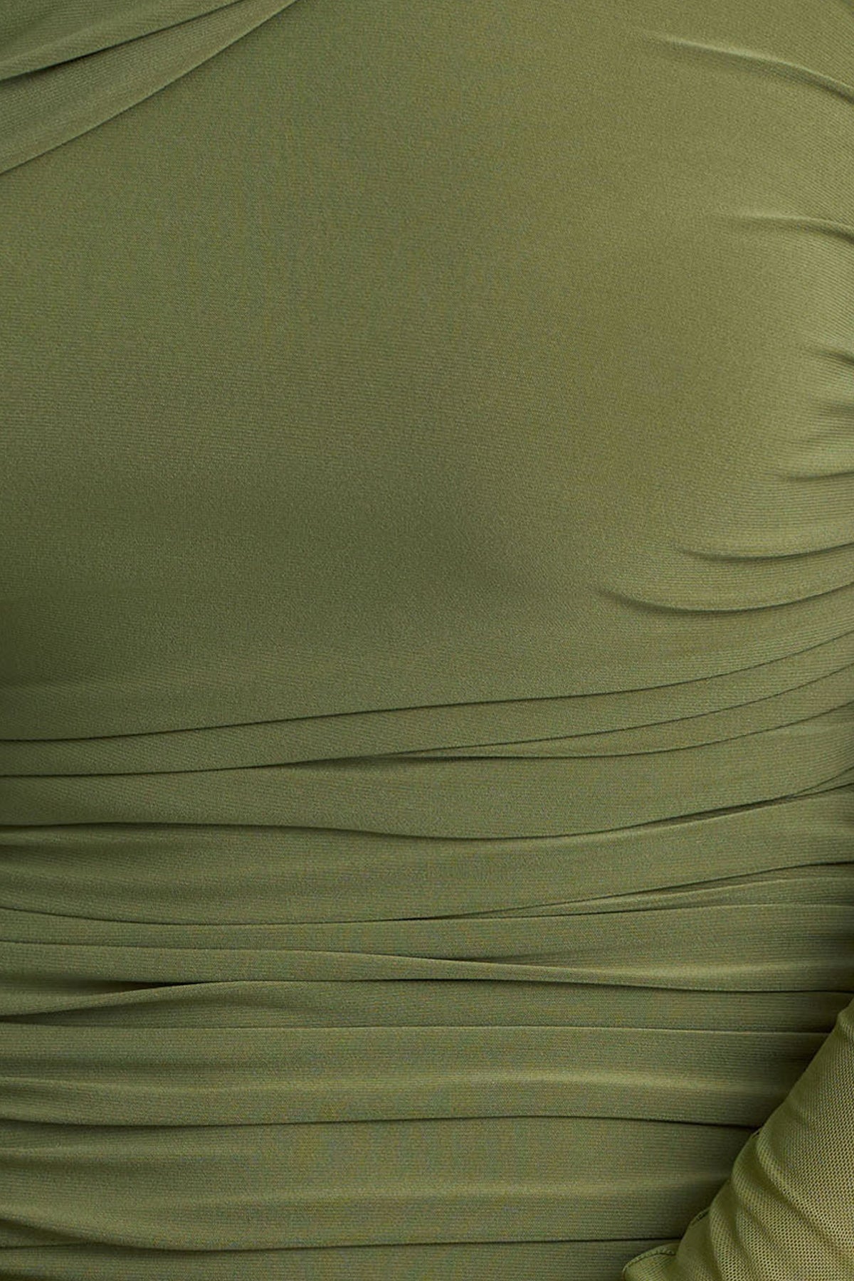 Gina | Olive Asymmetric-Neck Ruched Mini Dress