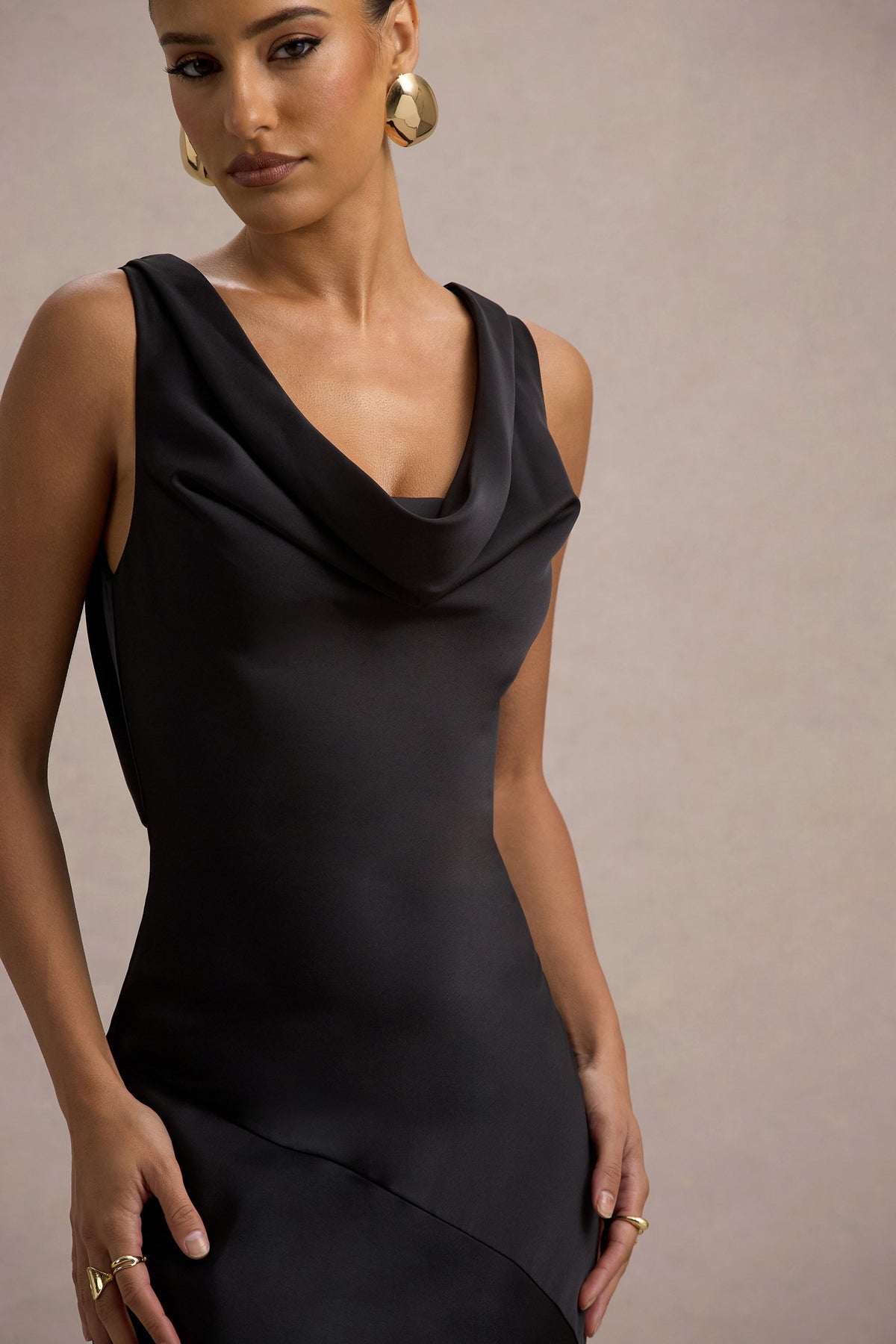 Alesso | Black Satin Cowl-Neck Slip-Maxi Dress