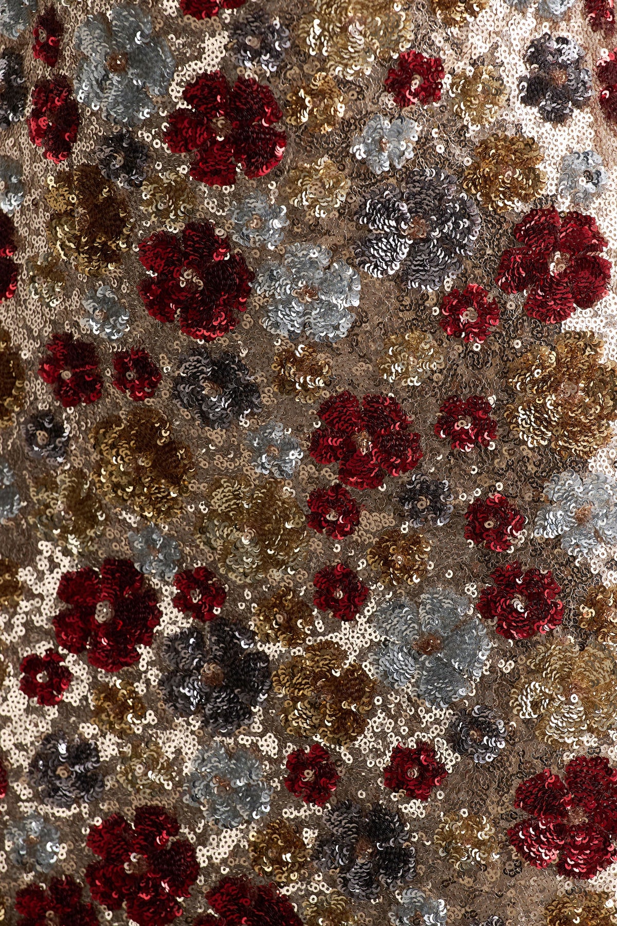 Vitora | Red Floral Sequin Bandeau Maxi Dress With Back Split