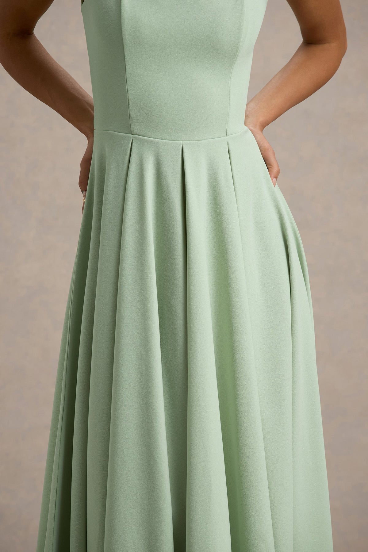 Parina | Light Green Scuba Square Neck A-Line Midi Dress
