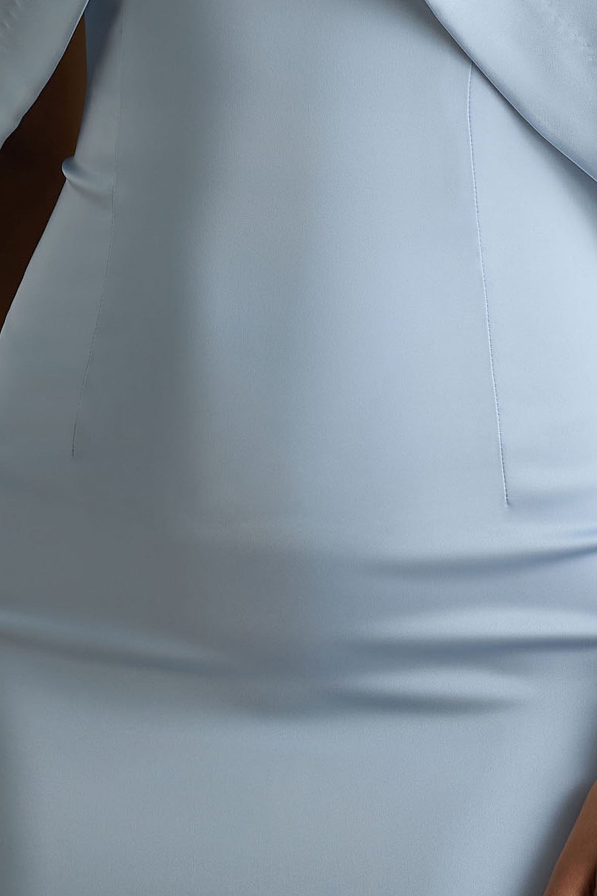Sulliana | Powder Blue Satin High-Neck Maxi Dress With Embellished Detail And Cape Sleeves