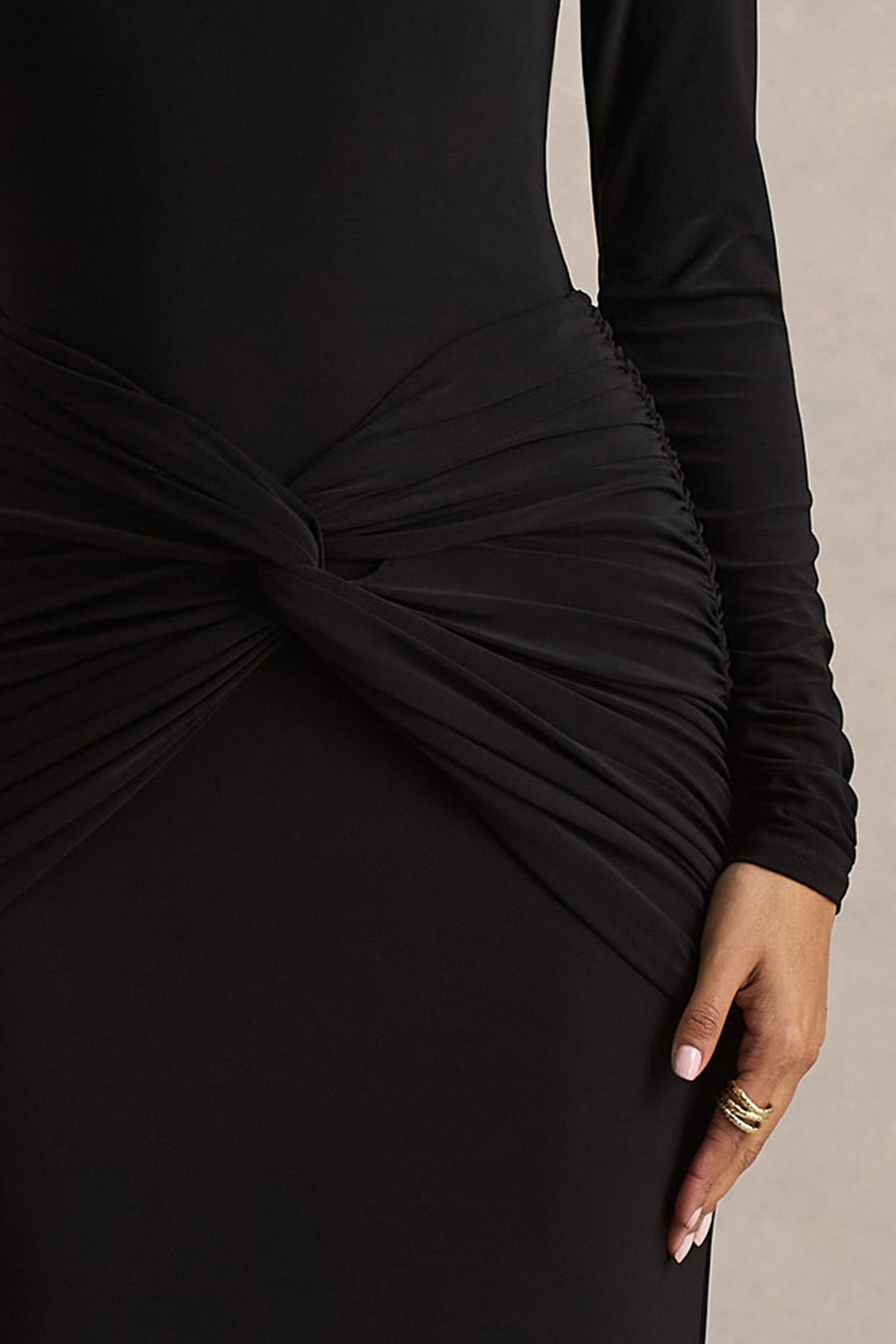 Alula | Black High-Neck Maxi Dress With Twist Detail