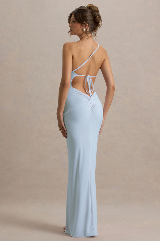 Dressing Up | Powder Blue Jersey One Shoulder Maxi Dress With Twist Open Back Detail And Split