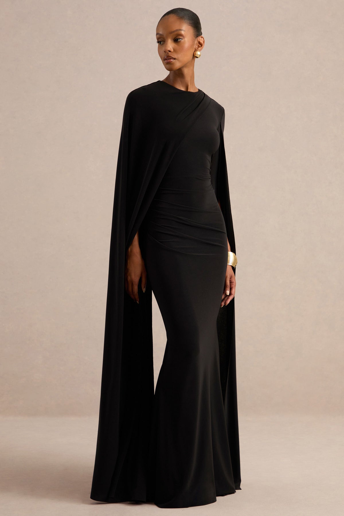 Magdelena | Black Asymmetric Cape Maxi Dress
