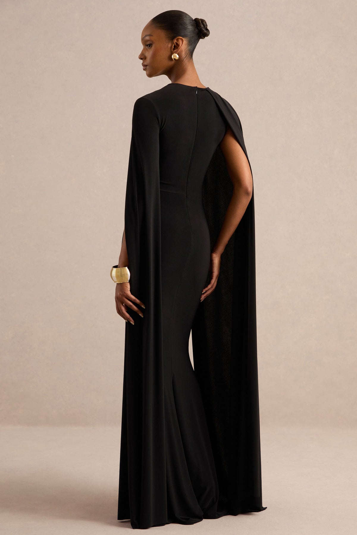 Magdelena | Black Asymmetric Cape Maxi Dress