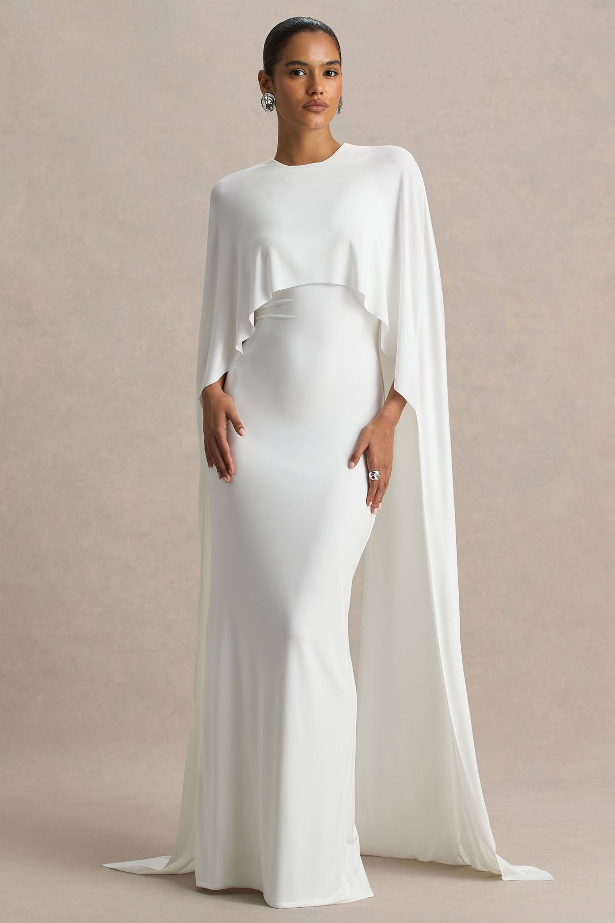 Padma | White Draped Maxi Dress With Cape Sleeves