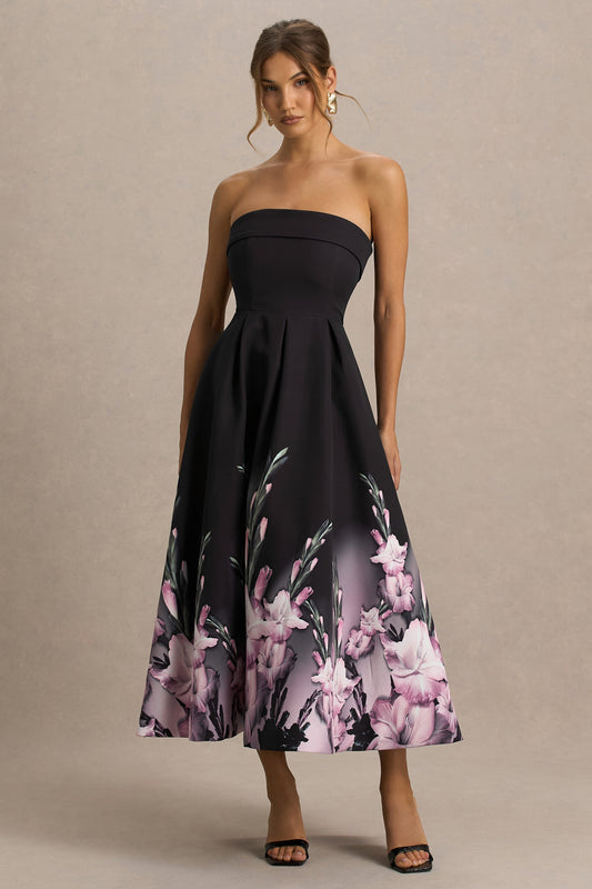 Annalise | Pink Border Print Bandeau Midi Dress
