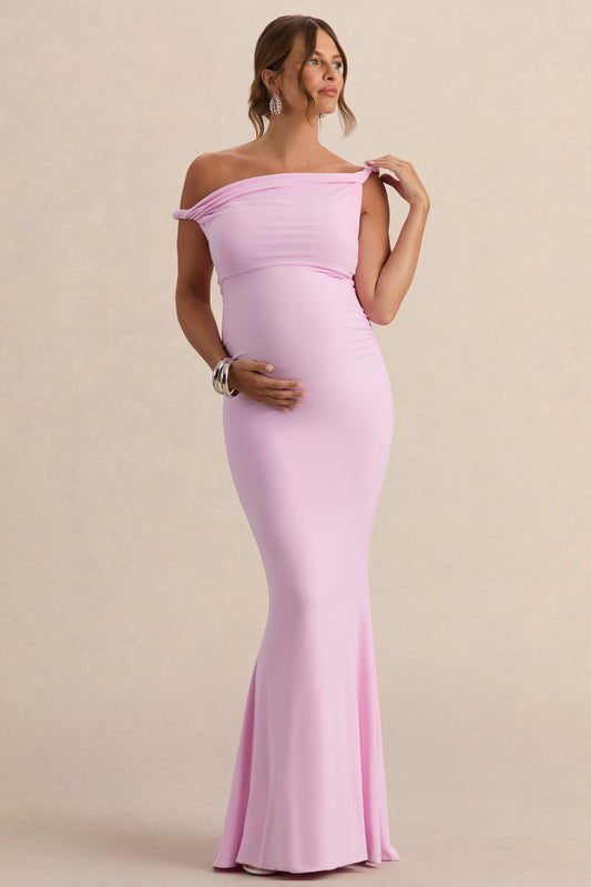 Lita | Pink Twisted Asymmetric Maternity Maxi Dress