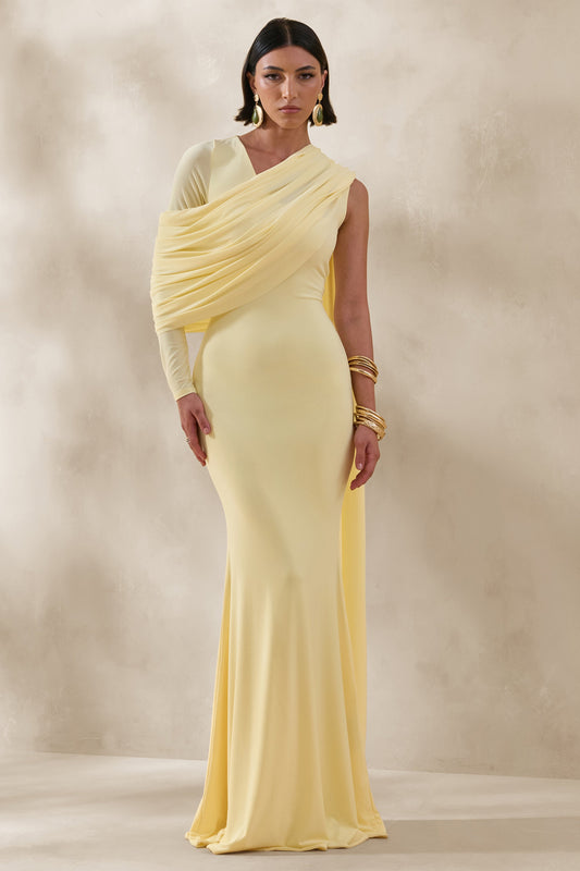 Rubelle | Lemon Asymmetric-Neck Maxi Dress With Draped-Detailing