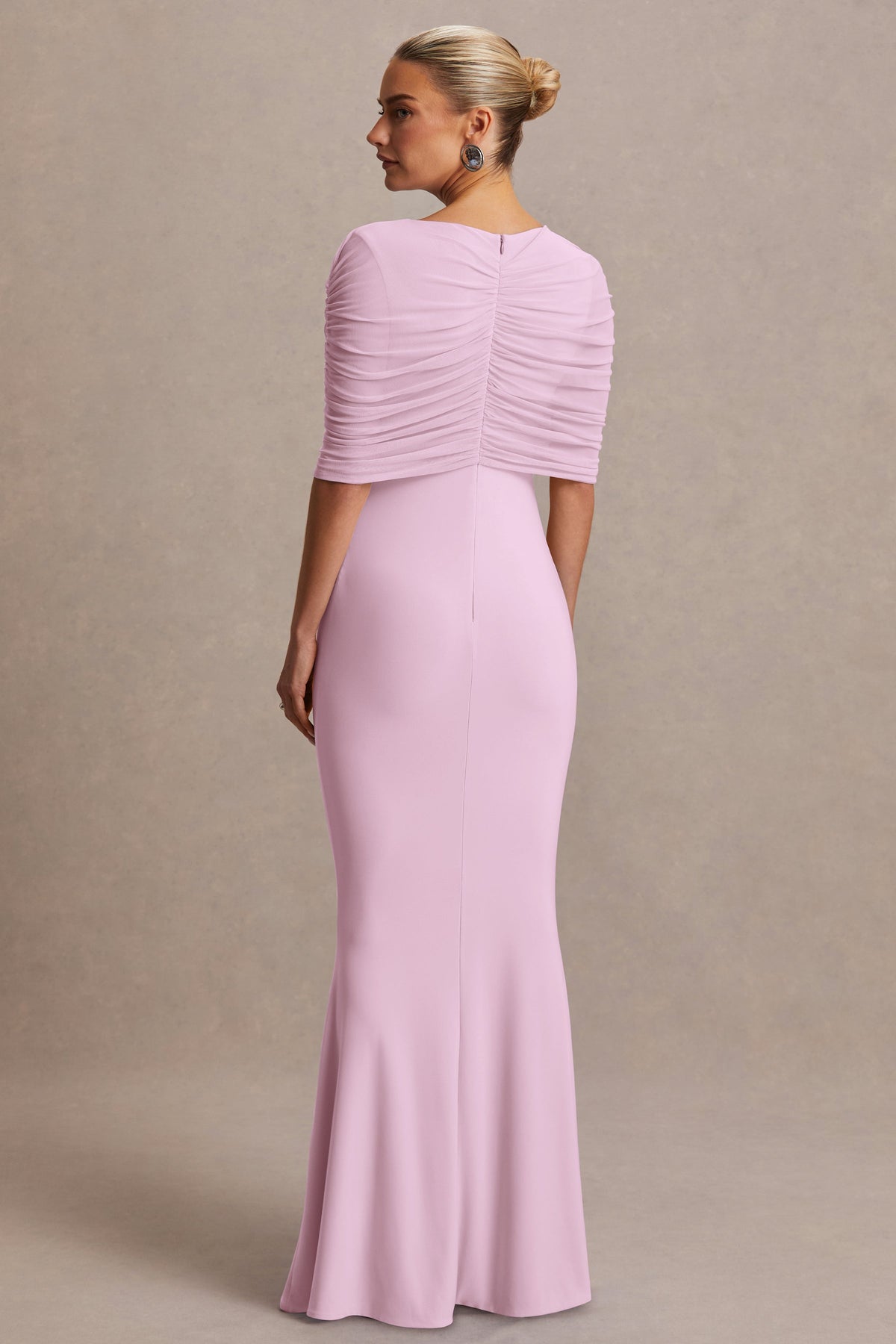 Zaria | Light Pink Crew-Neck Maternity Maxi Dress With Cape-Overlay