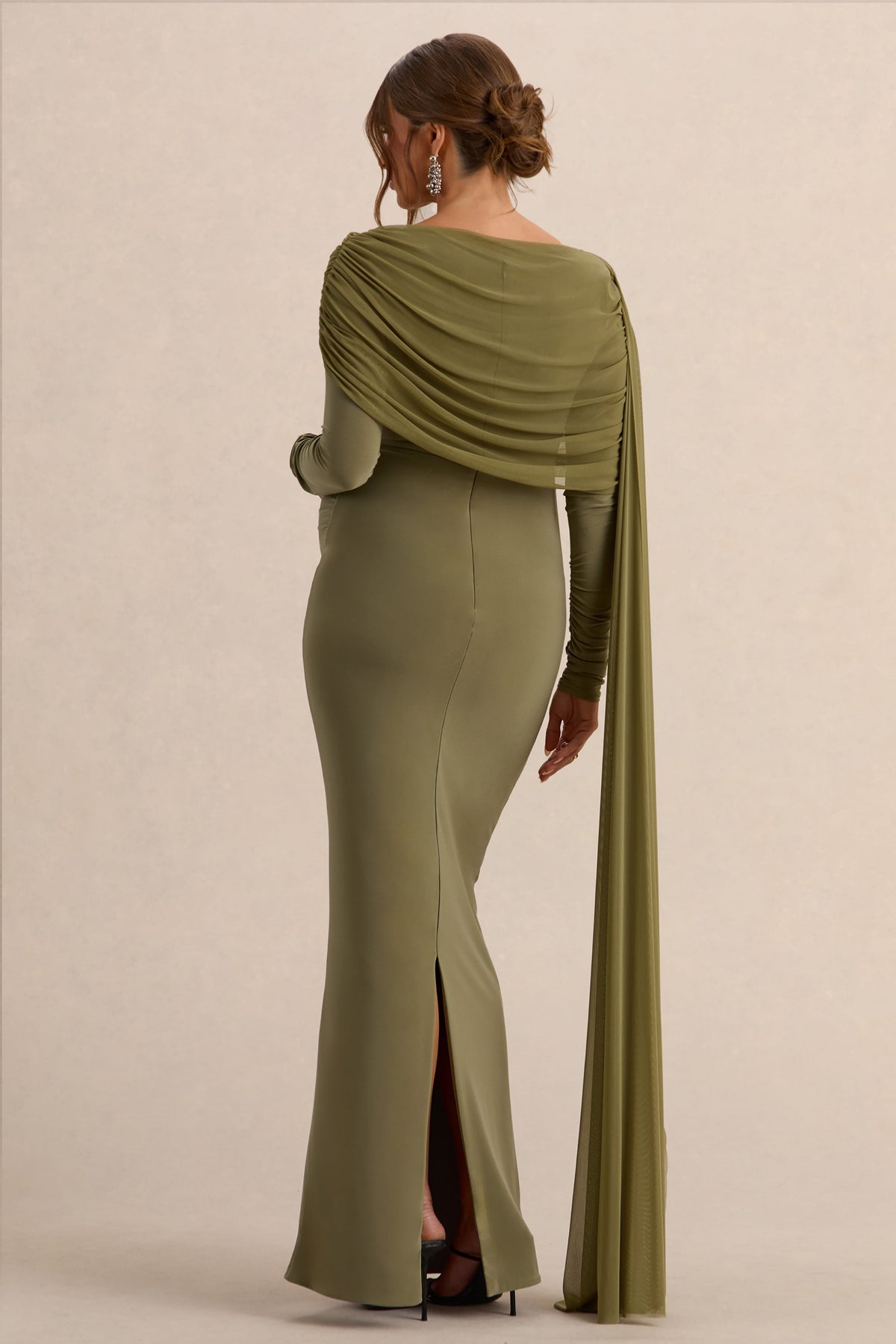 Annelia | Olive High-Neck Maternity Maxi Dress With Sash Detail