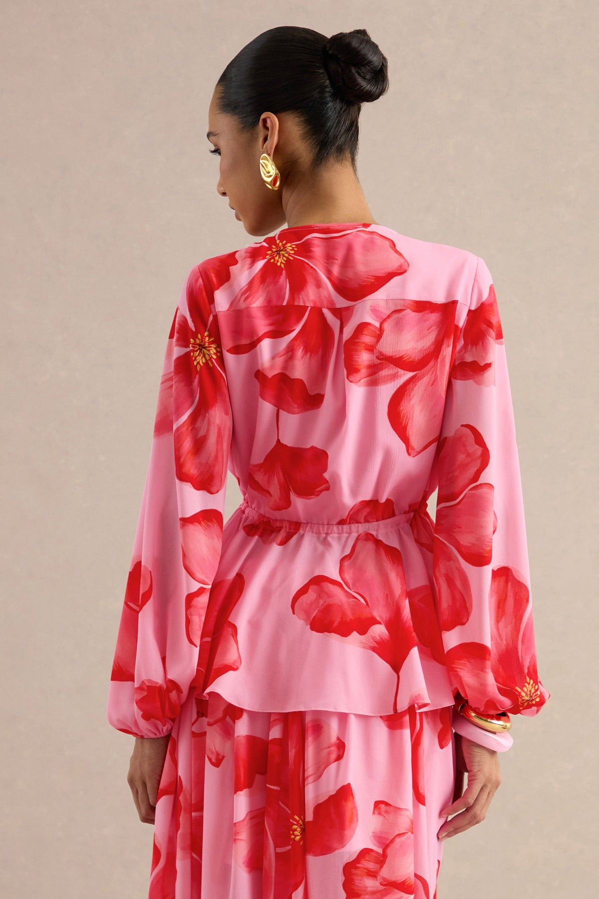 Asella | Pink Chiffon Plunge-Neck Front-Tied Top