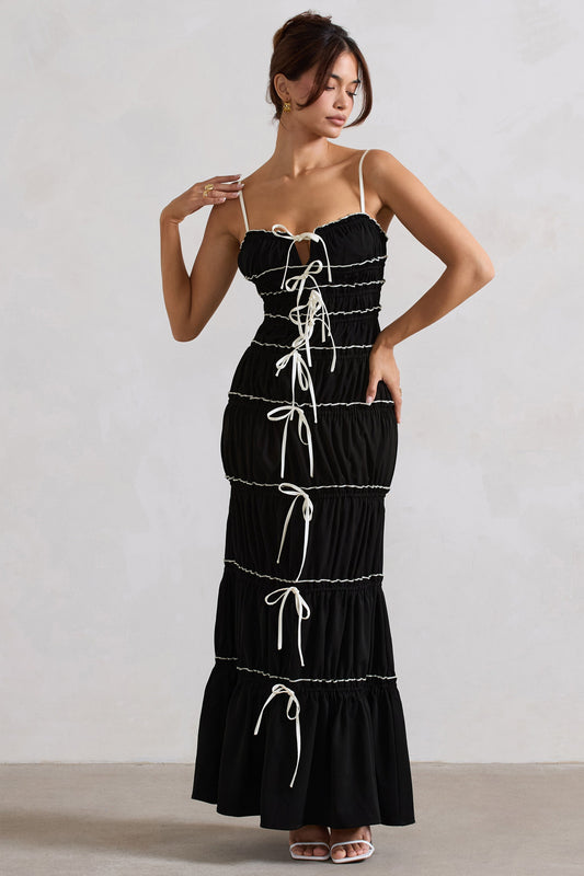 Summer Breeze | Black Strappy Gathered Tiered Maxi Dress