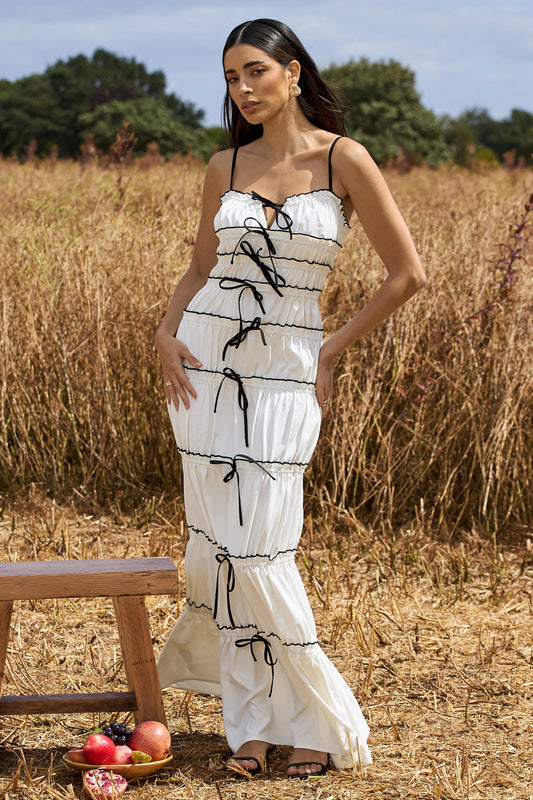 Summer Breeze | White Strappy Gathered Tiered Maxi Dress