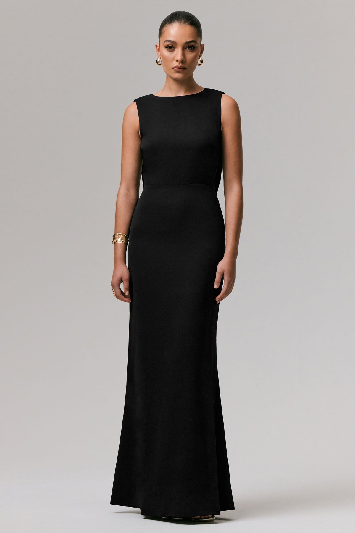 Maxie | Black Round-Neck Maxi Dress With Back Detail
