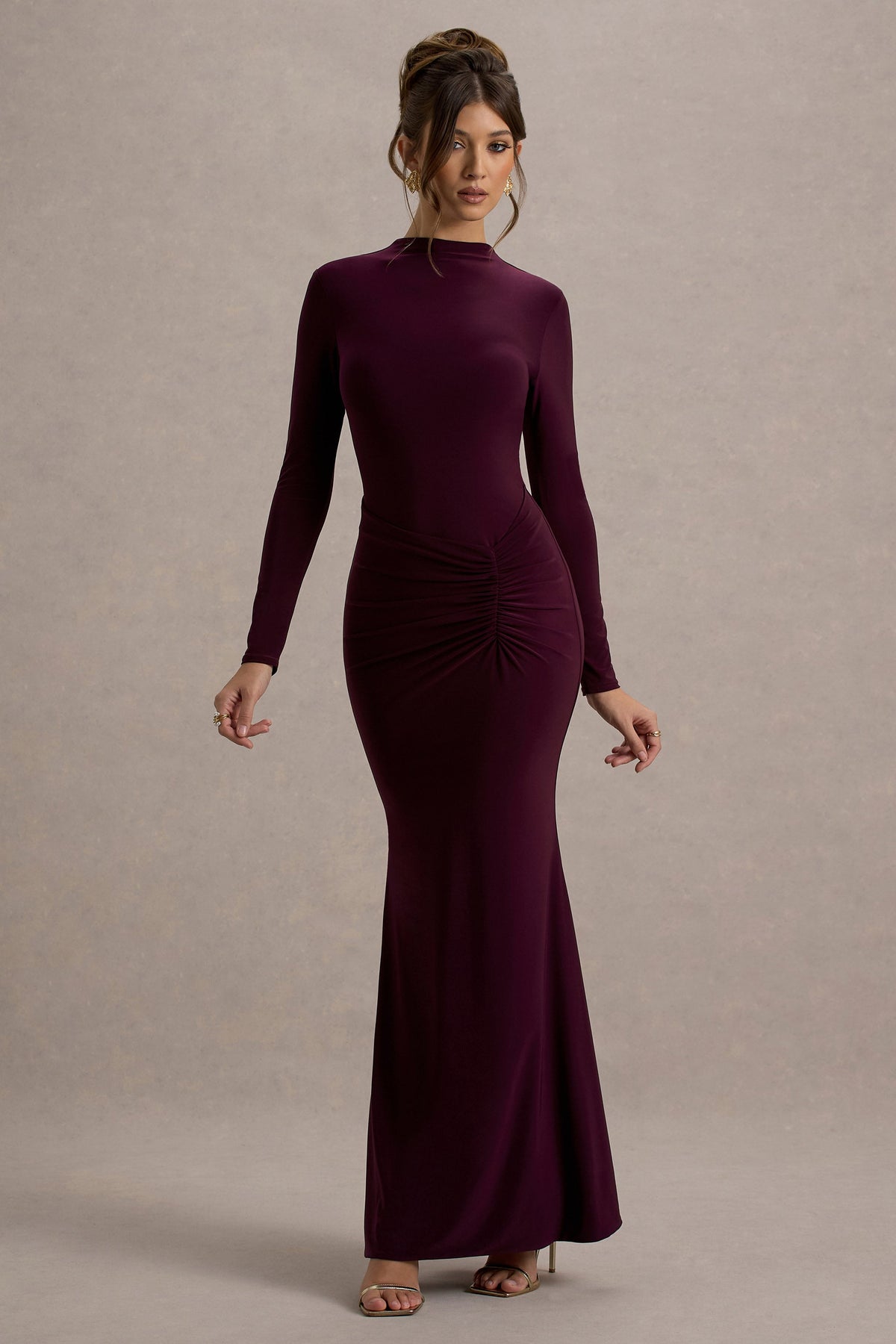 Reid | Plum Long-Sleeve Gathered Maxi Dress