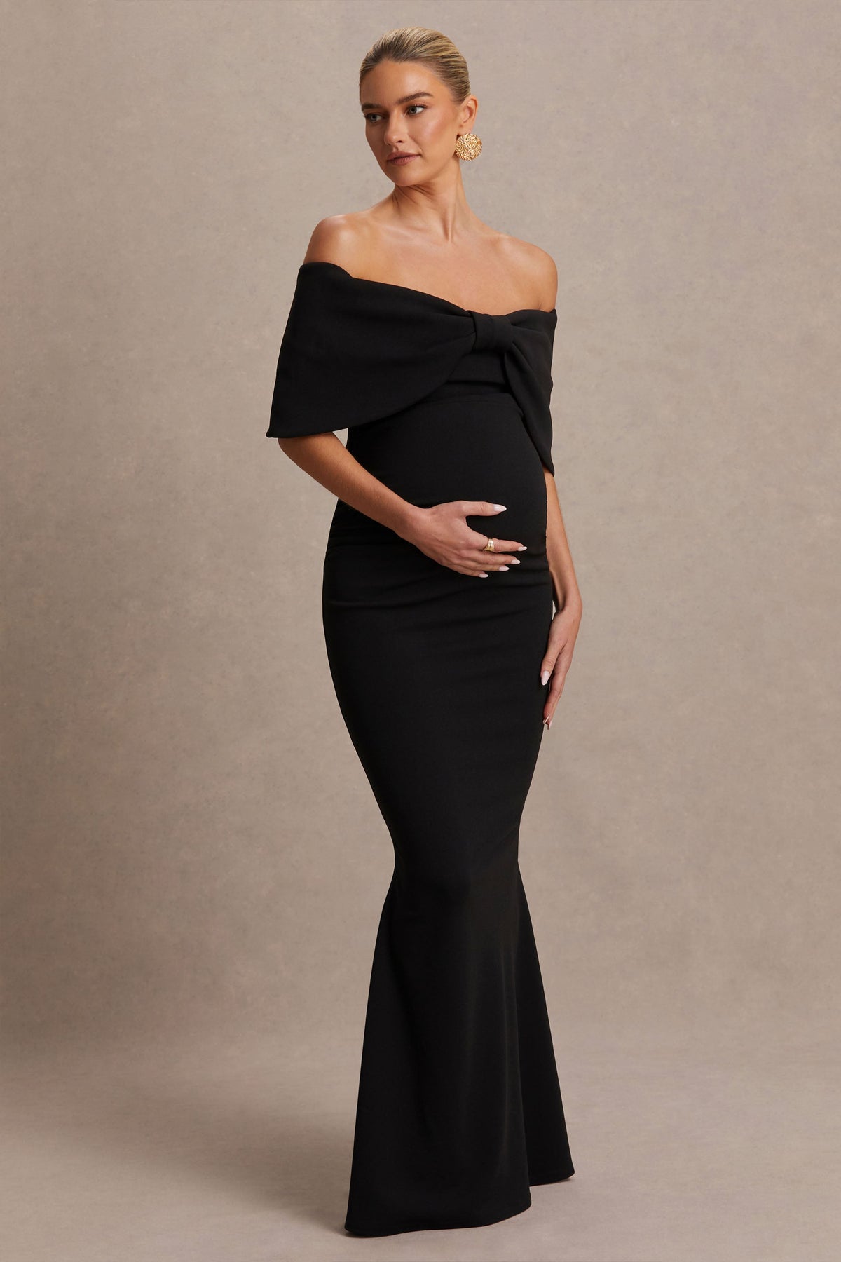 Libra | Black Bow Bardot Maternity Maxi Dress