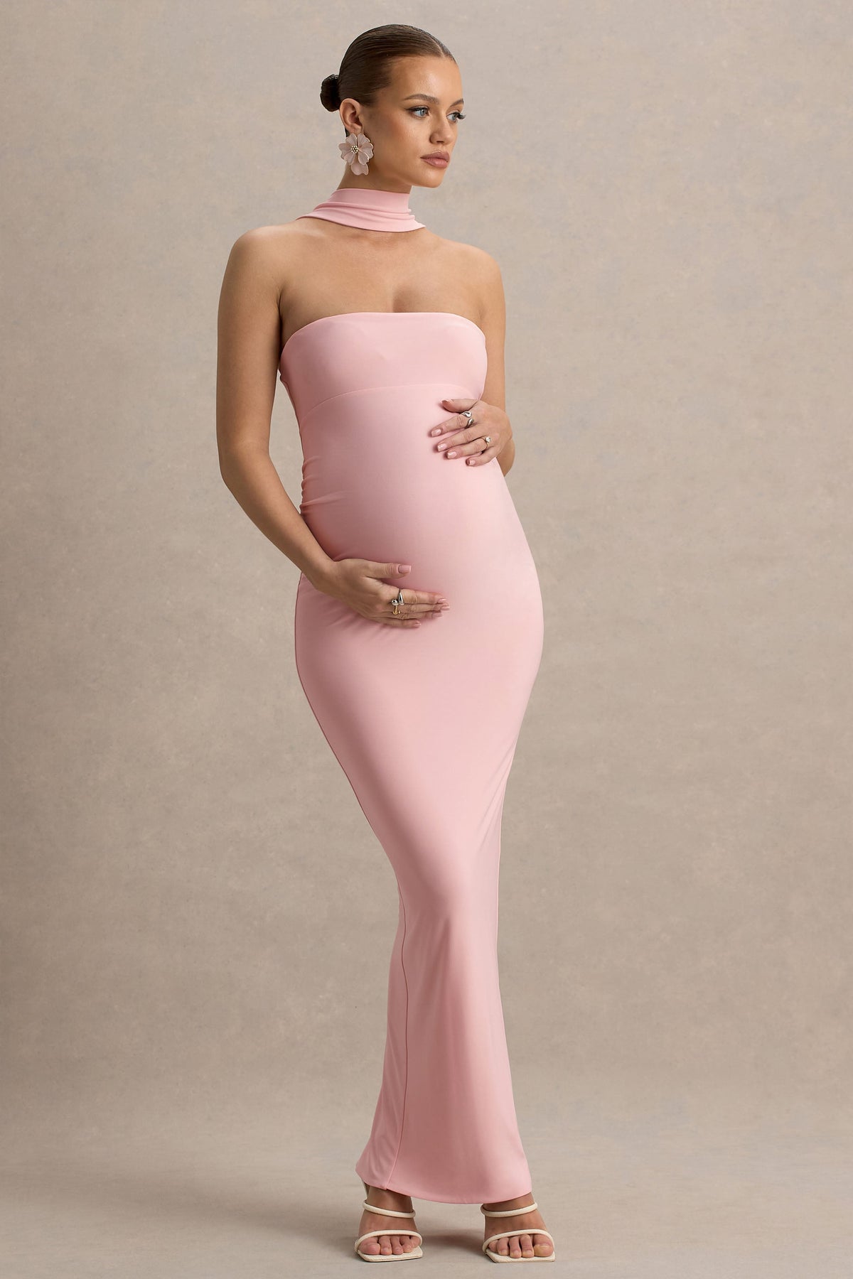Glaze | Pink High-Neck Maternity Maxi Dress