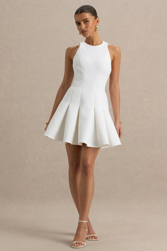 Leilani | White Round-Neck Mini Skater Dress