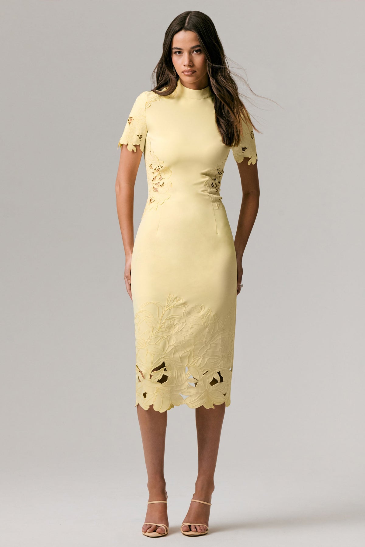 Guest List | Lemon High-Neck Midi Dress With Cut-Out Crochet Detailing