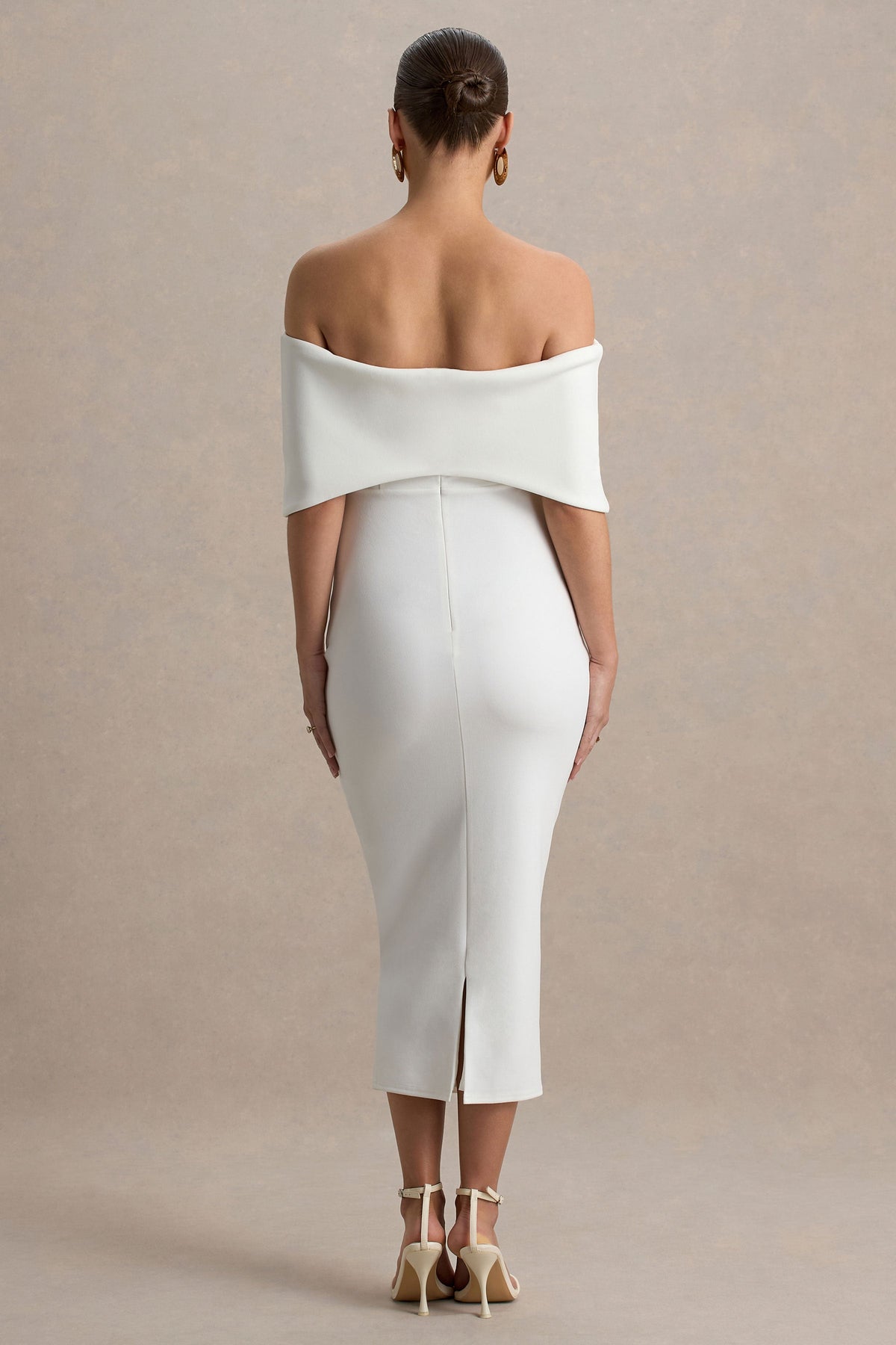 Droplet | White Bow Bardot Maternity Midi Dress