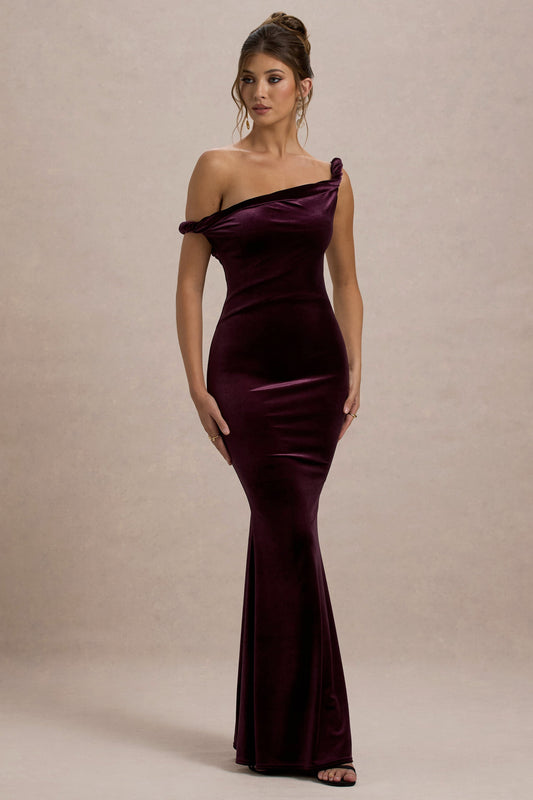 Neeka | Port Velvet Twisted Asymmetric Maxi Dress