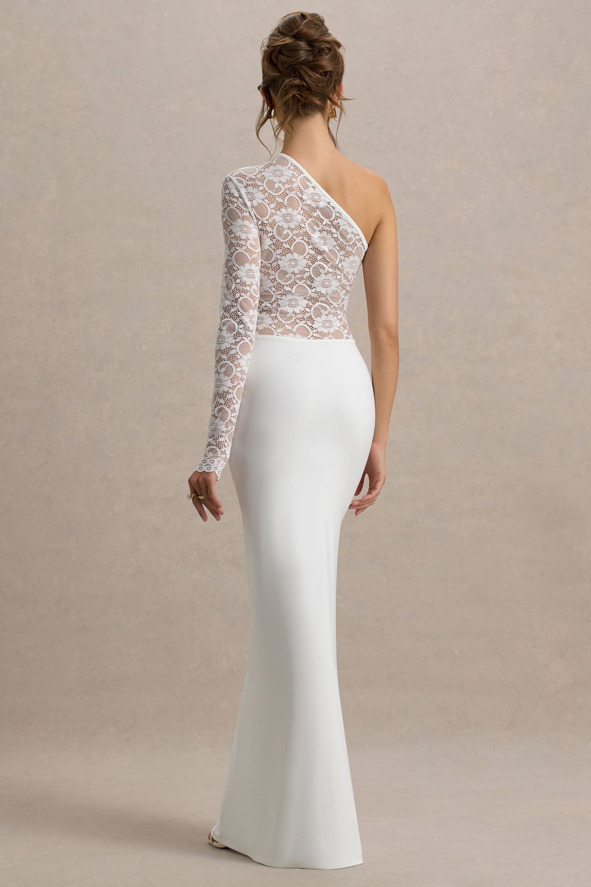 Moonlight | White Asymmetric Maxi Dress With Lace Detailing
