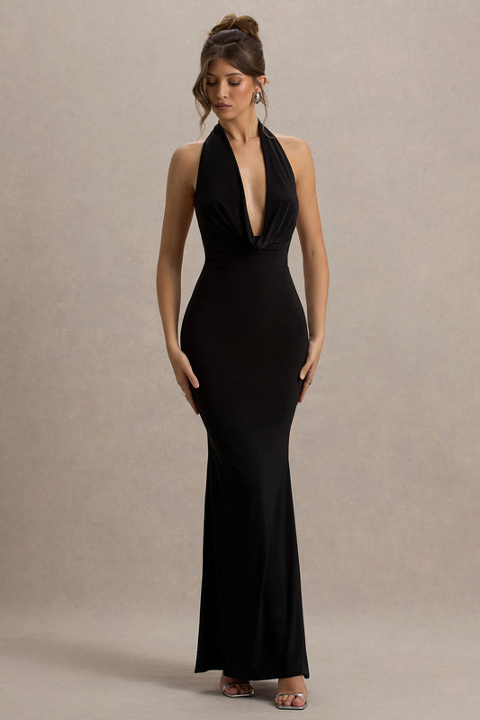 Milani | Black Backless Cowl Neck Fishtail Maxi Dress