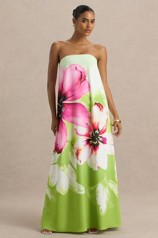Ellery | Lime Floral Print Bandeau Maxi Dress