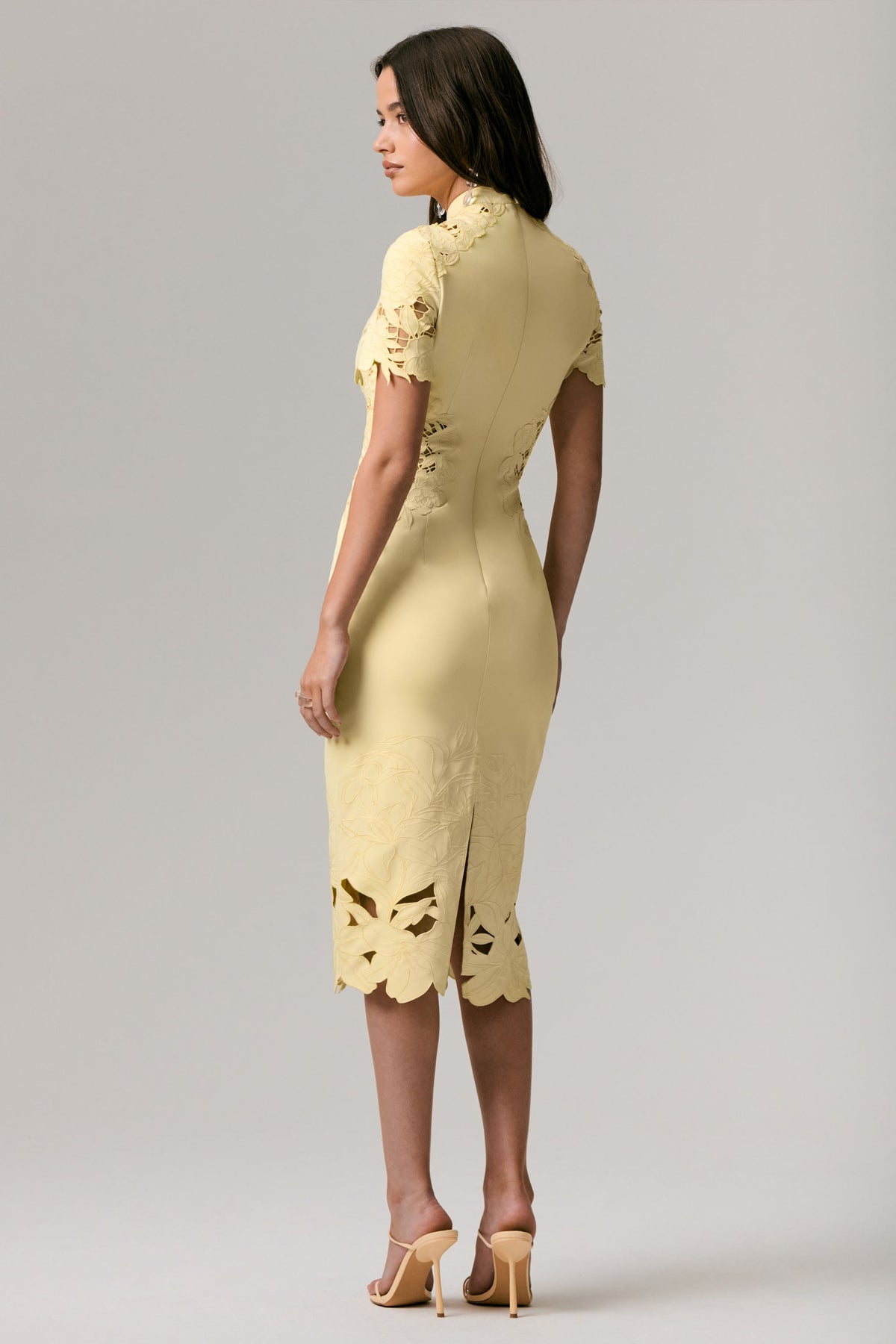Guest List | Lemon High-Neck Midi Dress With Cut-Out Crochet Detailing