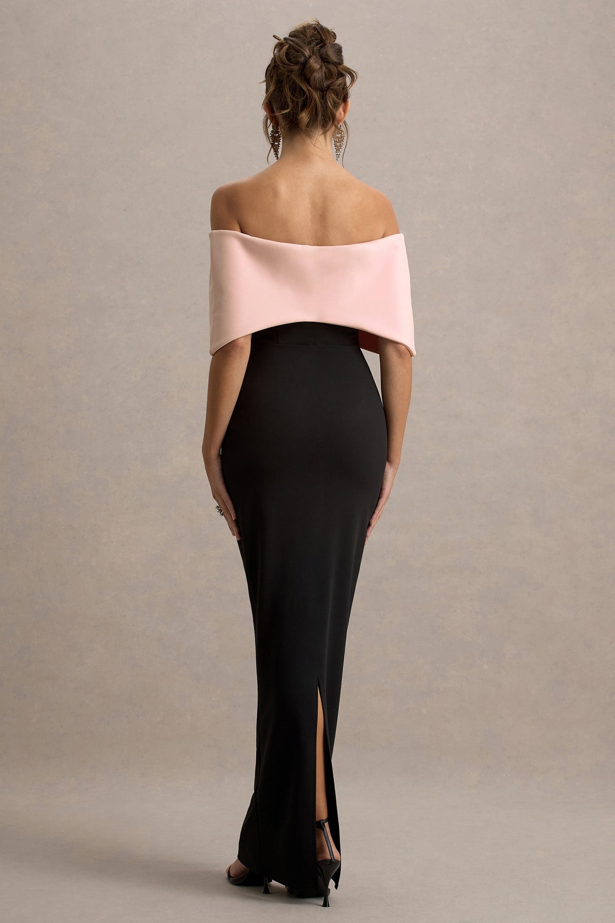 Cornelia | Pink & Black Strapless Maxi Dress With Oversized Bow