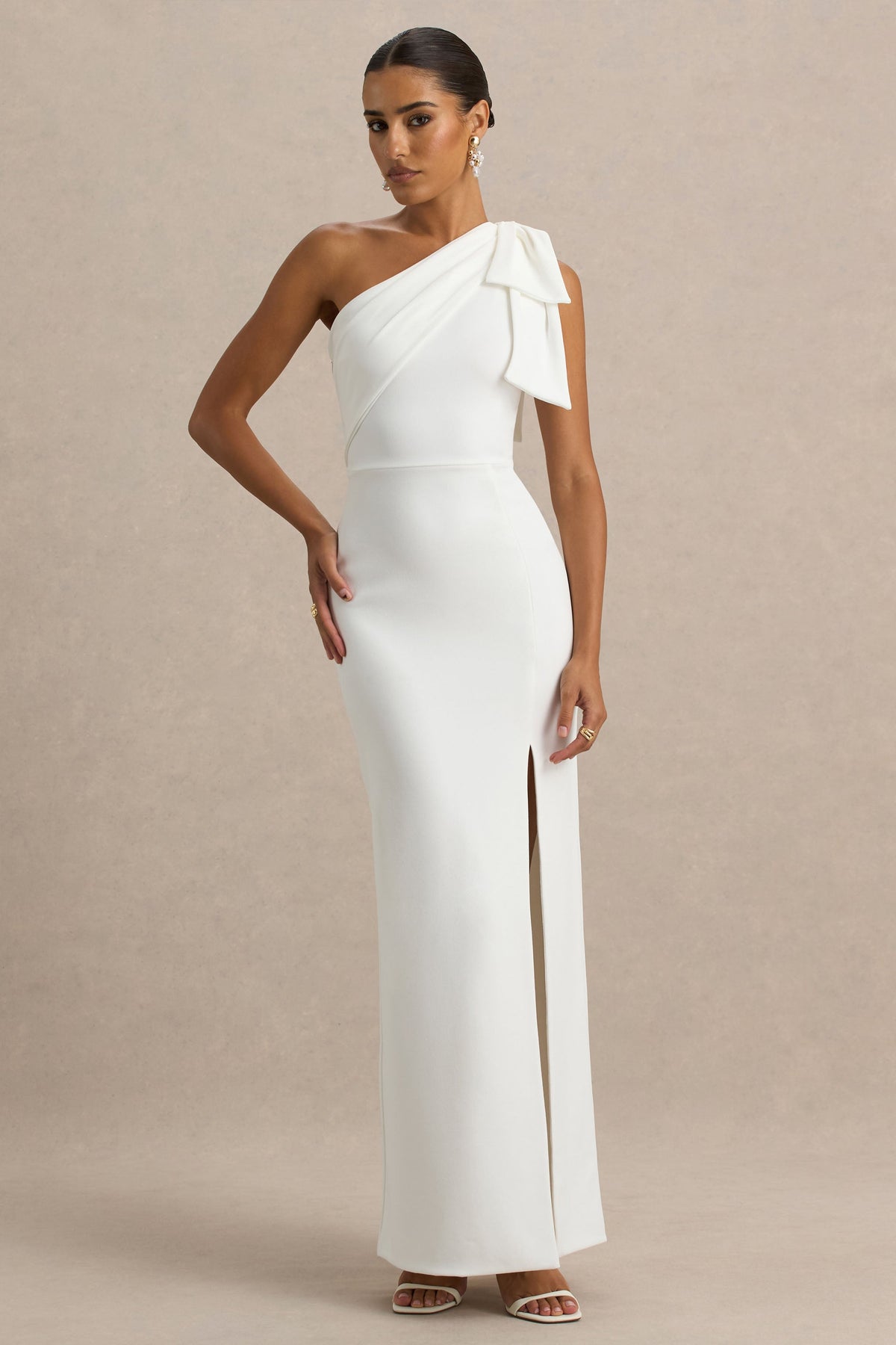 Kiri | White One-Shoulder Bow Maxi Dress