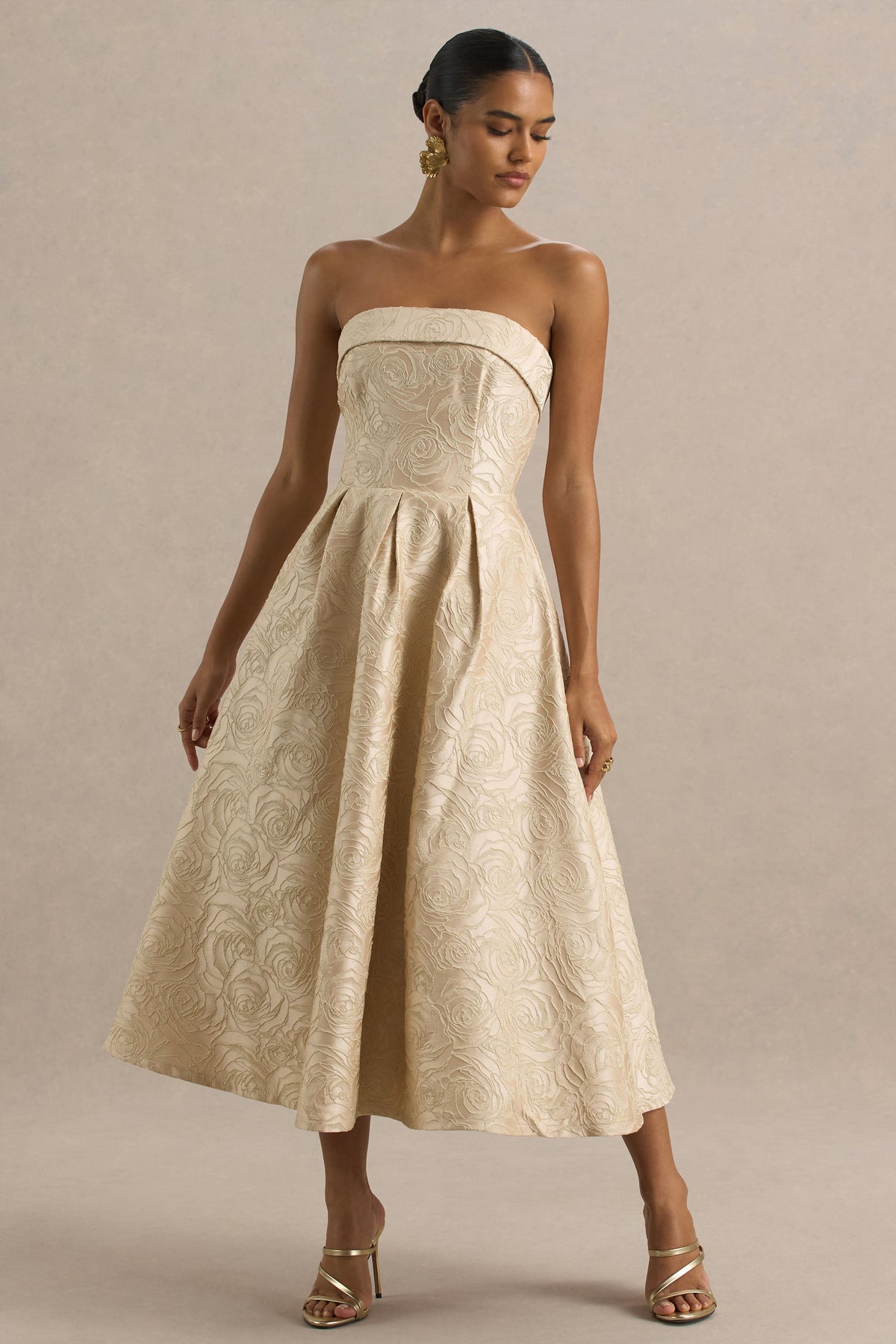 Hypnotic | Gold Jacquard Bandeau Midi Dress