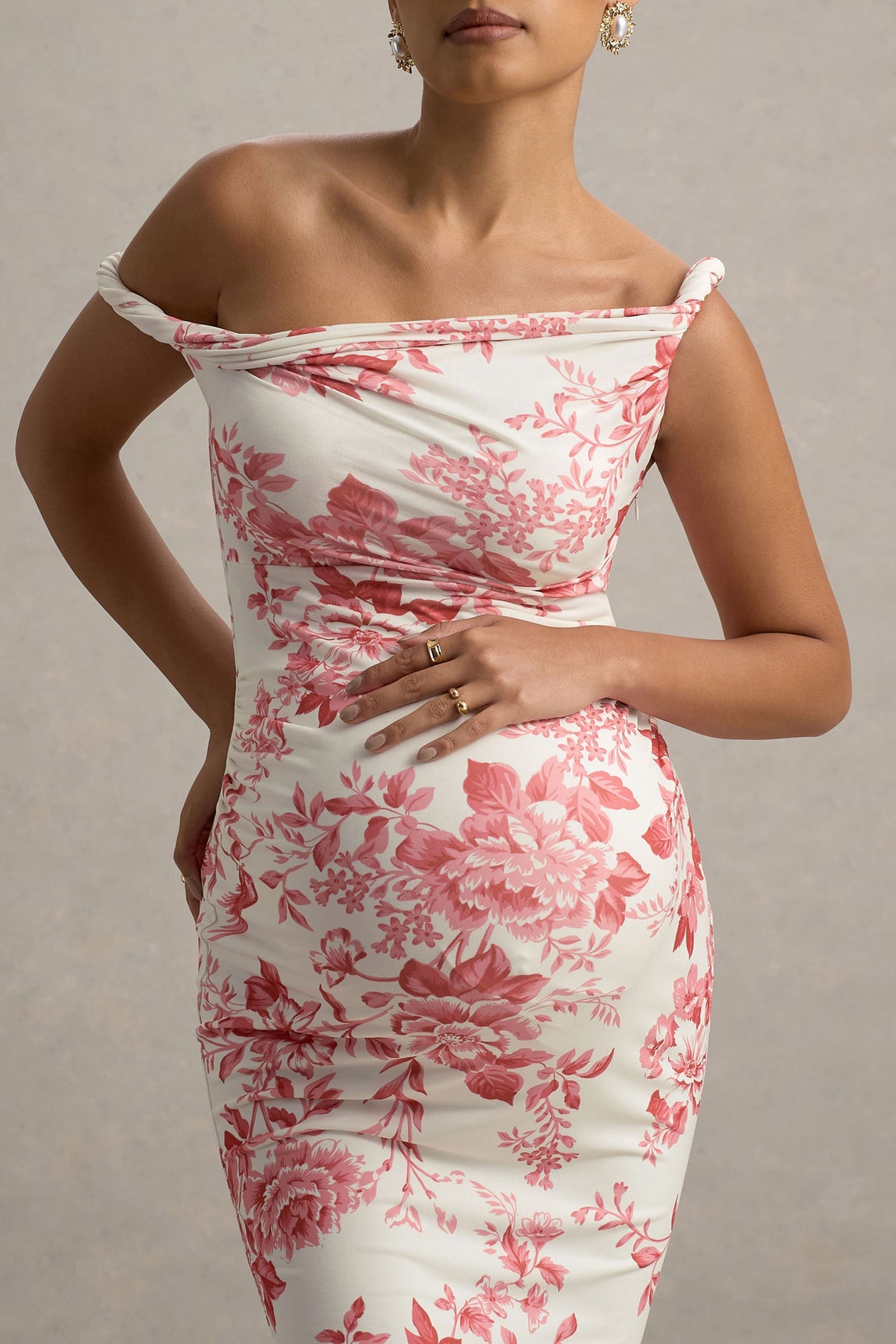 Salome | Pink Floral Print Twisted Asymmetric Maternity Midi Dress