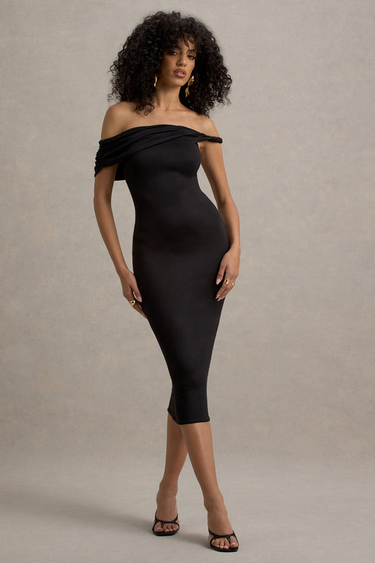 Skye | Black Twisted Bardot Midi Dress