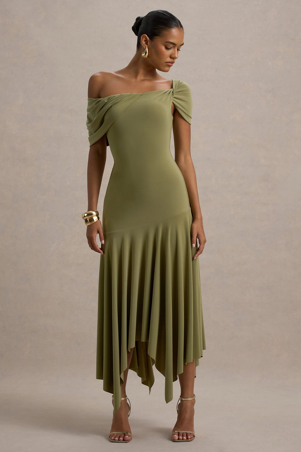 Castor | Olive Asymmetric Midi Dress
