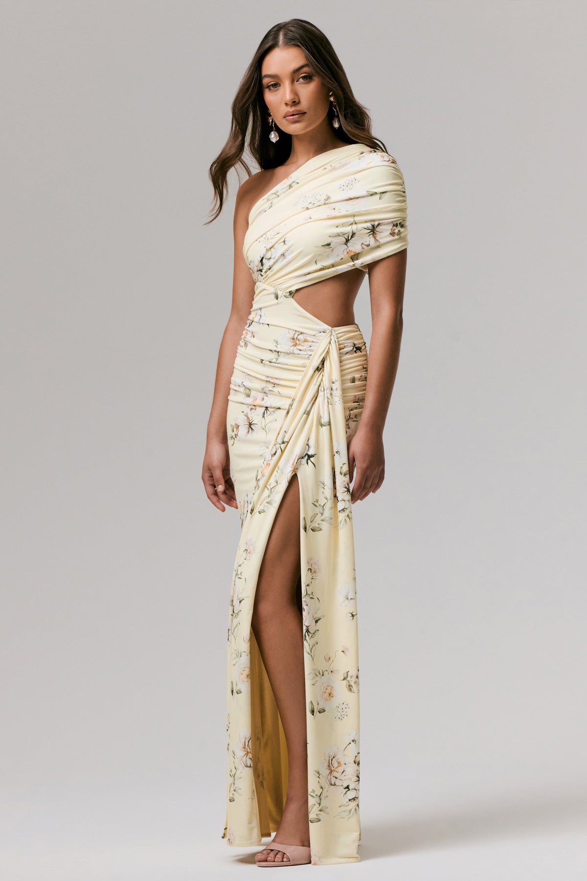 Overload | Lemon Print Asymmetric Wrap Split Maxi Dress