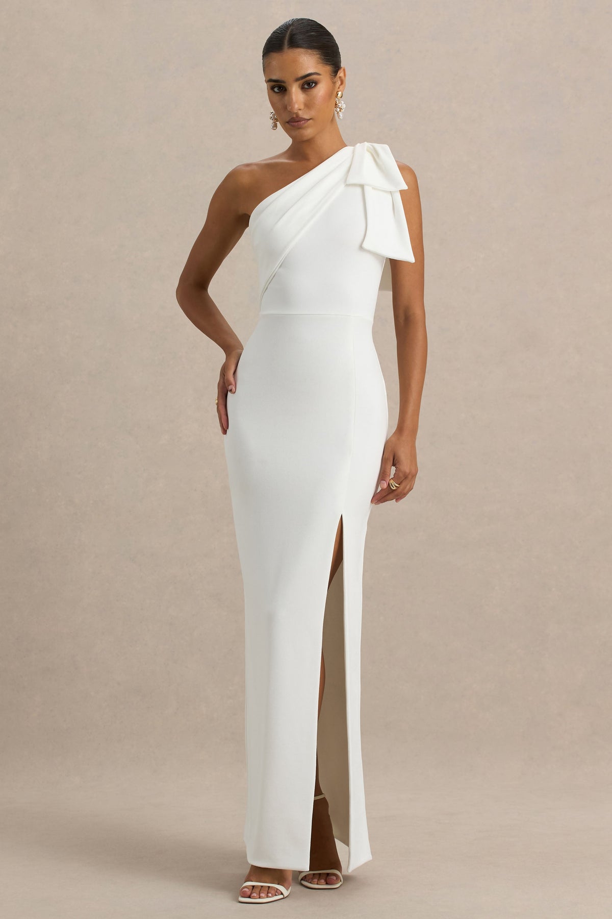 Kiri | White One-Shoulder Bow Maxi Dress