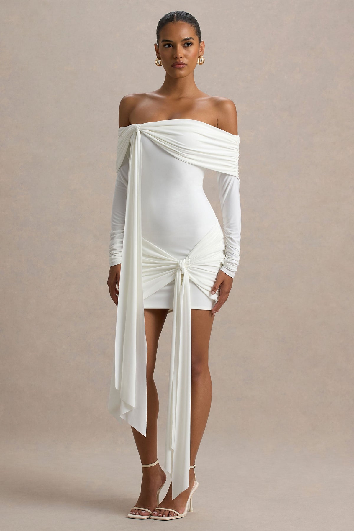 Essie | White Bardot Wrap Mini Dress With Sash Detail