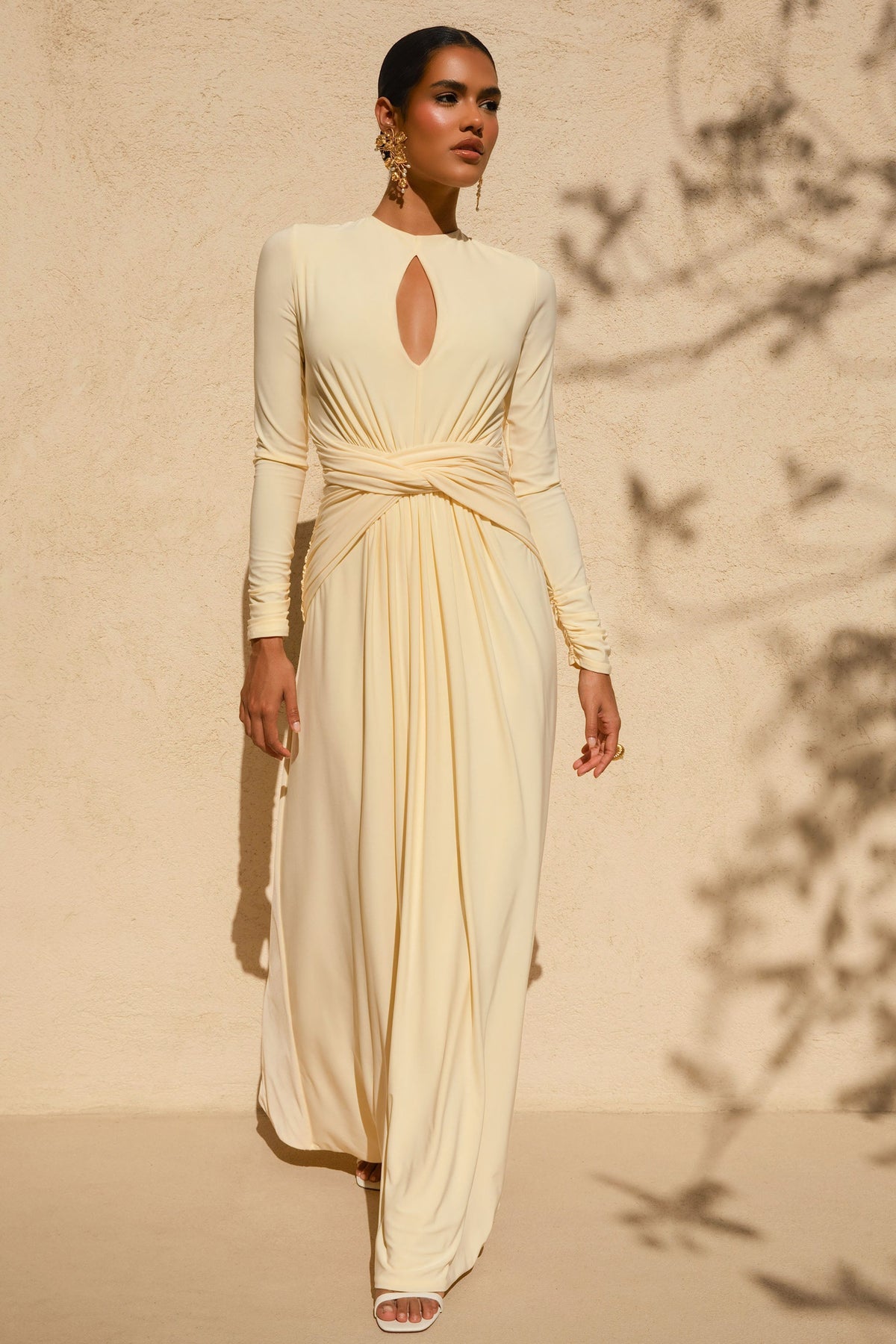 With Me | Lemon High-Neck Maxi Dress With Ruched Detailing