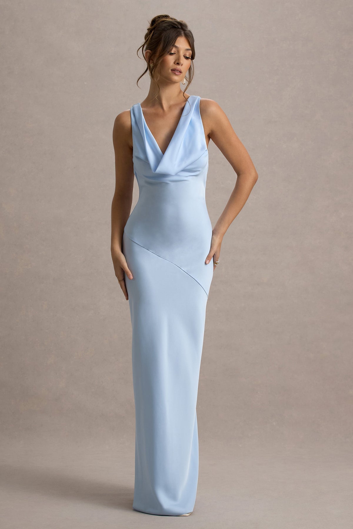 Alesso | Powder Blue Satin Cowl-Neck Slip-Maxi Dress