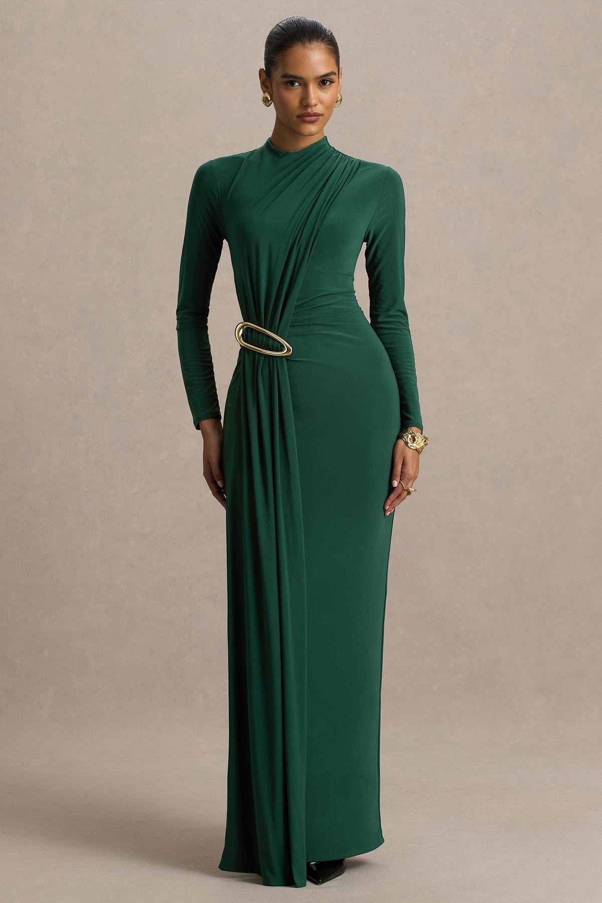 Zadie | Teal High-Neck Maxi Dress With Gathered-Detail