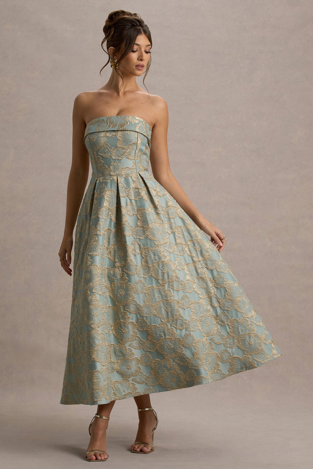 Zuma | Light Blue Jacquard Strapless Midi Dress