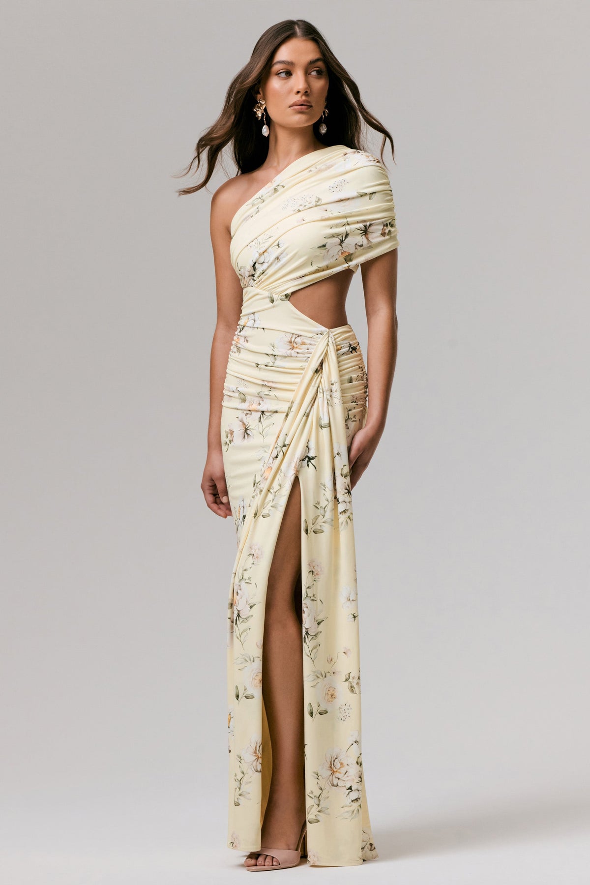 Overload | Lemon Print Asymmetric Wrap Split Maxi Dress
