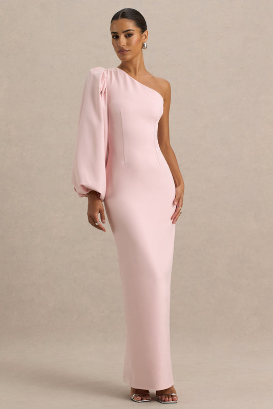Kellis | Pink Asymmetric Maxi Dress With Balloon Sleeve
