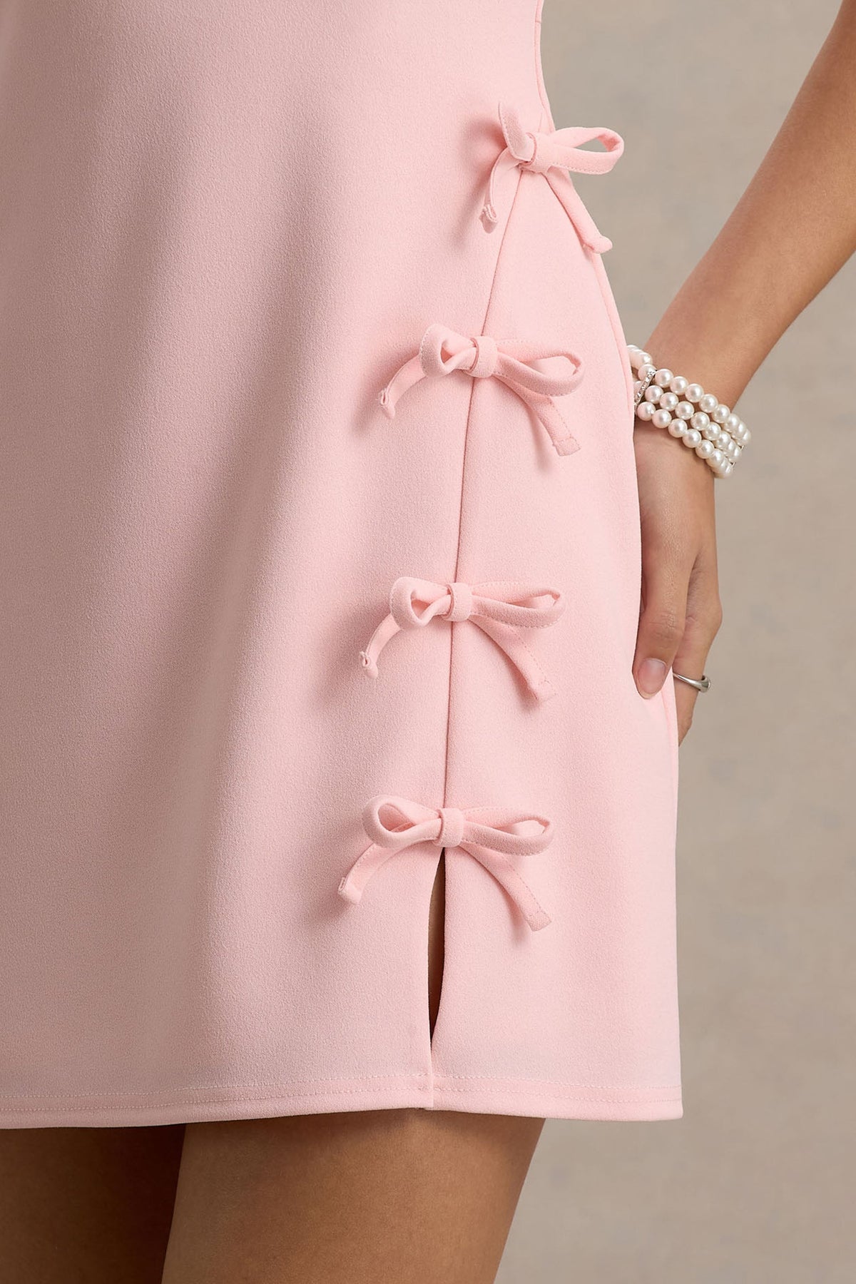 Kalina | Blush Pink Mini Dress With Bow Detail
