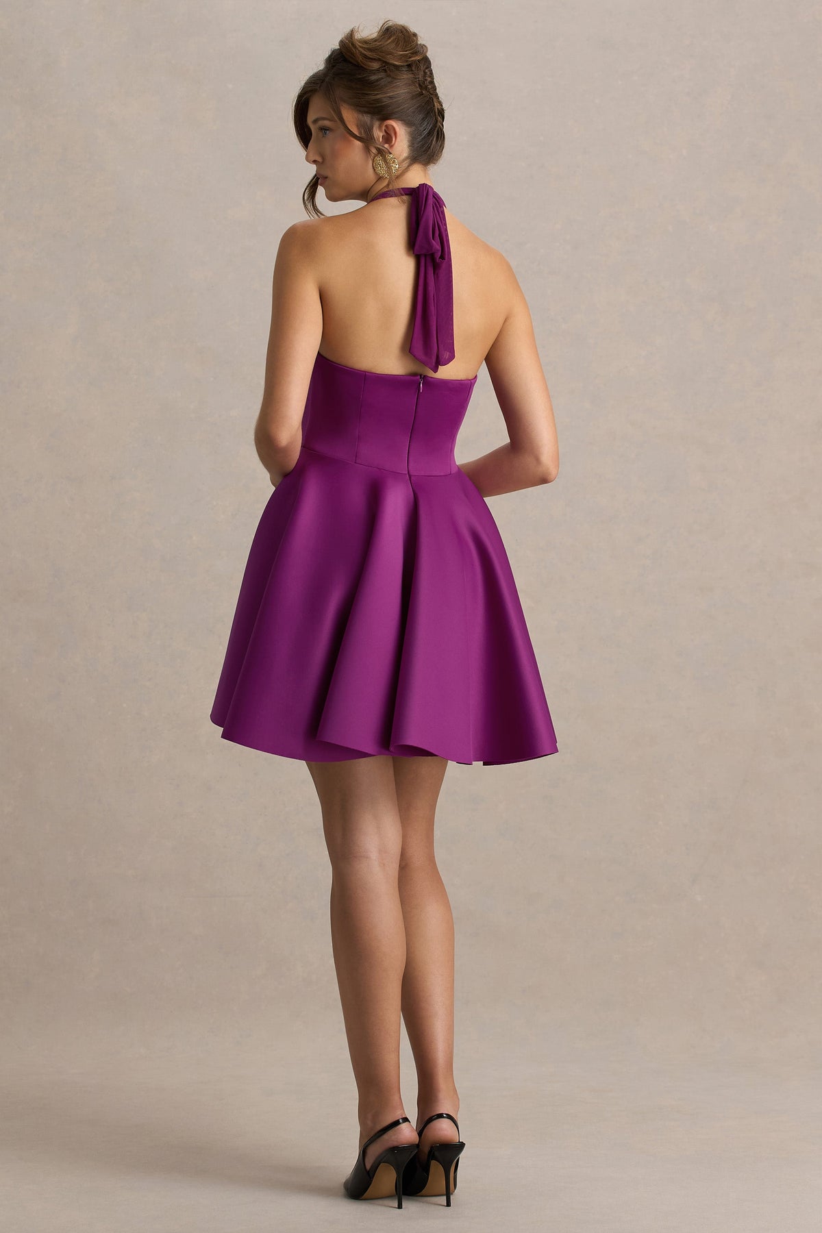 Peggy | Mulberry Halter-Neck Skater Mini Dress