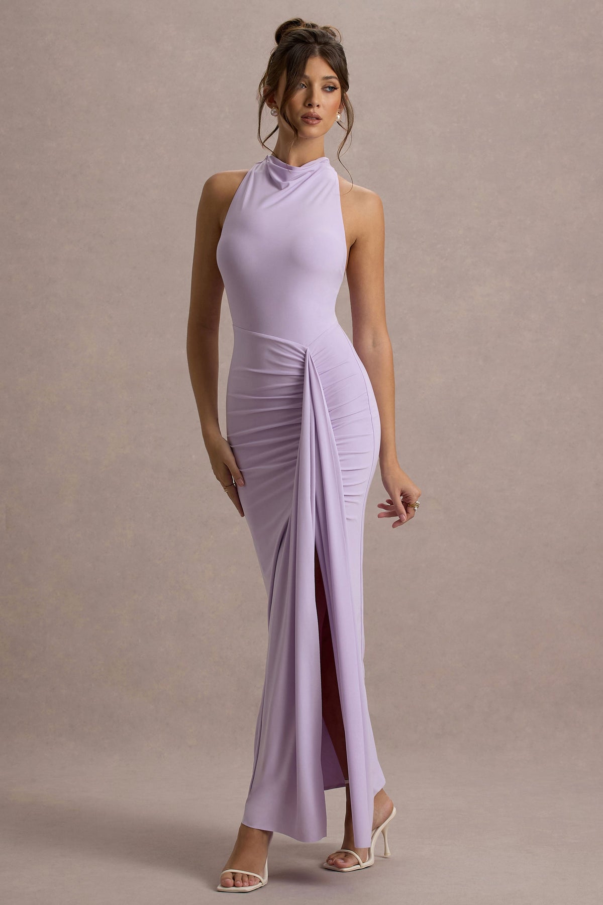 Sunflower | Lilac Jersey Cowl Maxi Dress With Gathered Detailing And Split