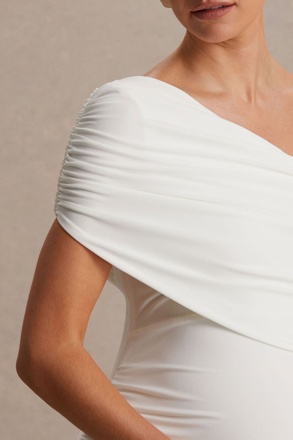 Noah | White Jersey Ruched One Shoulder Maternity A-Line Maxi Dress With Drop Waist