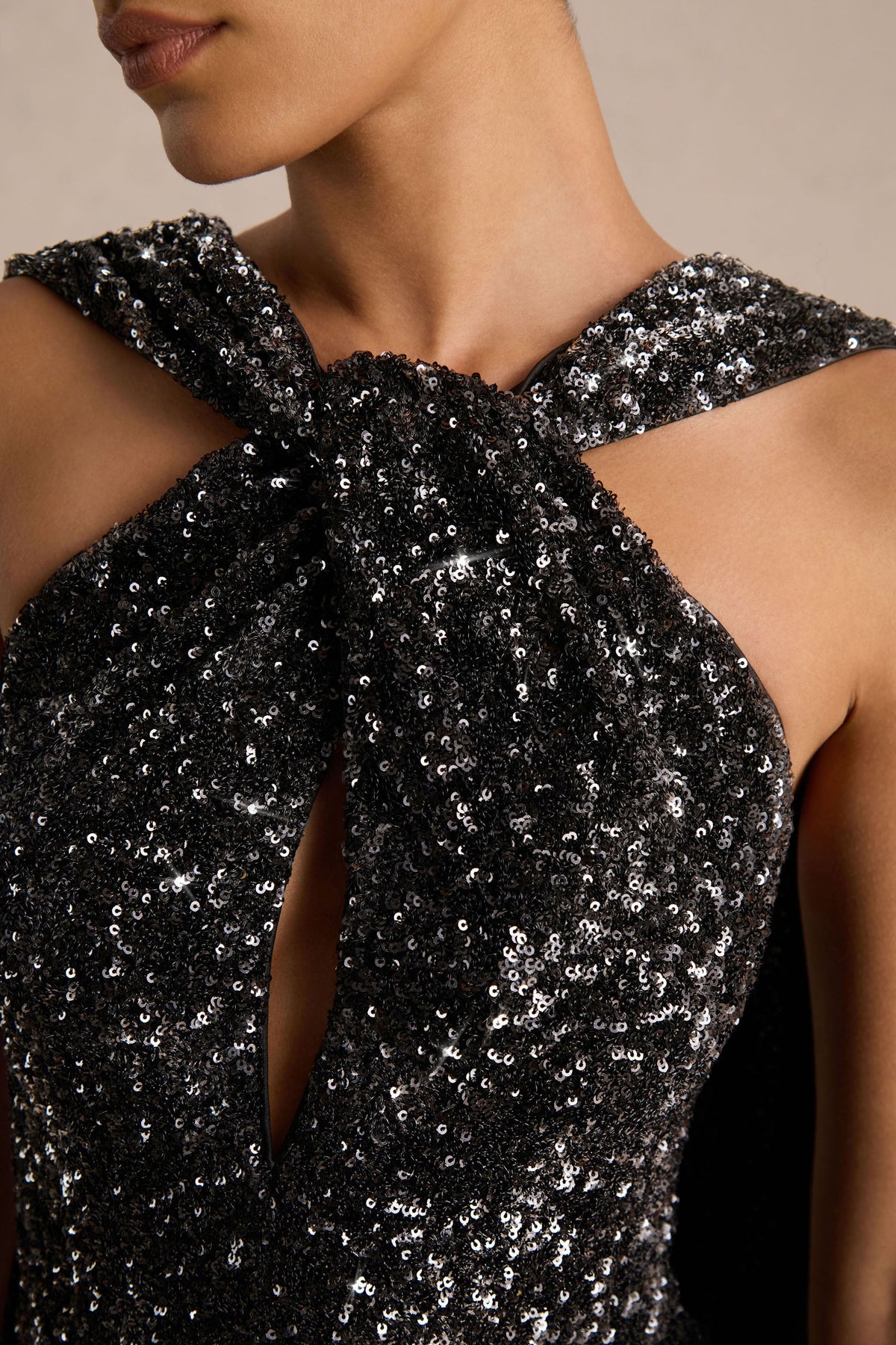 Renelle | Black Sequin Halter Neck Maxi Dress